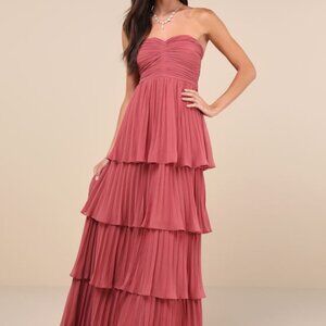 Lulus Seriously Sensational Rusty Rose Strapless Tiered Maxi Dress Pink